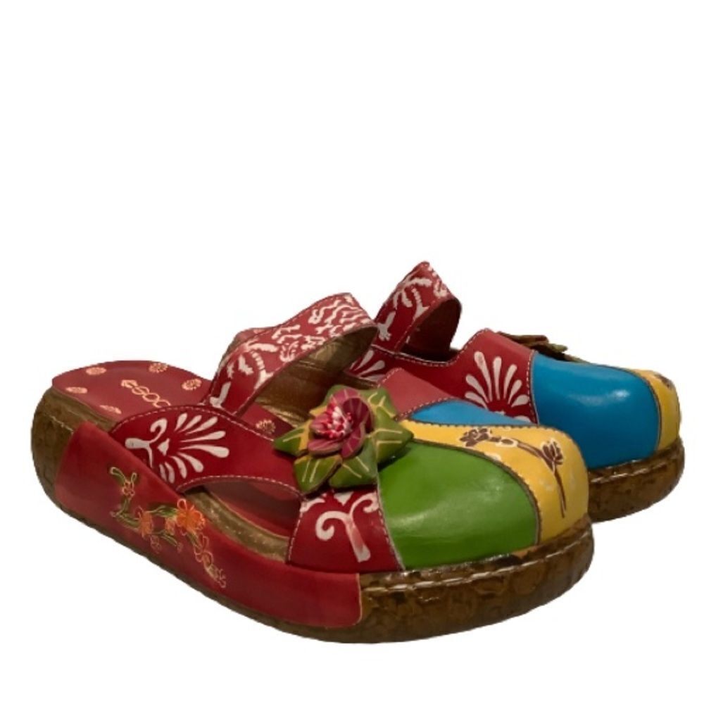SOCOFY HANDMADE LEATHER BOHO CLOGS, MULES SLIP ON SHOES MULTI COLOURED SZ 40NWOT - Picture 2 of 13